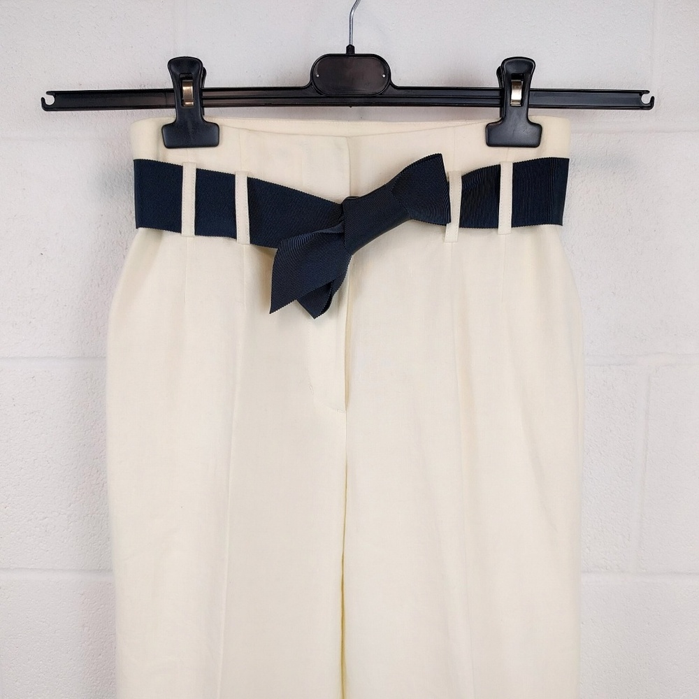 Vtg Charles Nolan Linen Paperbag Flare Pant 4 S - Picture 2 of 6